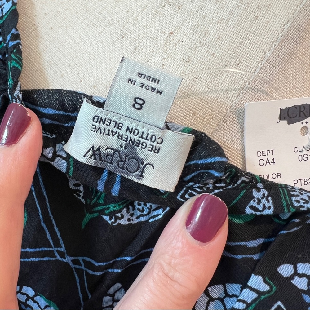J. Crew Black Dress with Teal Pattern, Long Sleeve Maxi with Pockets Size 8 NWT - Picture 11 of 12